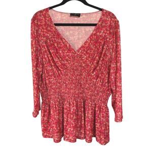 Lane Bryant Ditsy Floral Babydoll Stretch Breezy Blouse Smocked Flattering 18/20